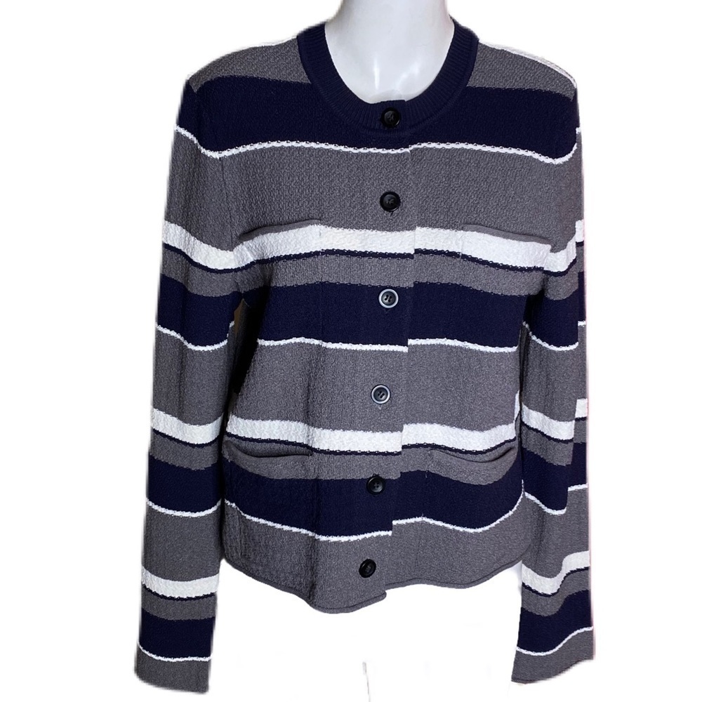 Ann Taylor Striped Knit Sweater Jacket Cardigan Size L